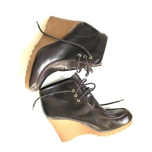 Michael Kors Chocolate Leather Ankle Wedges